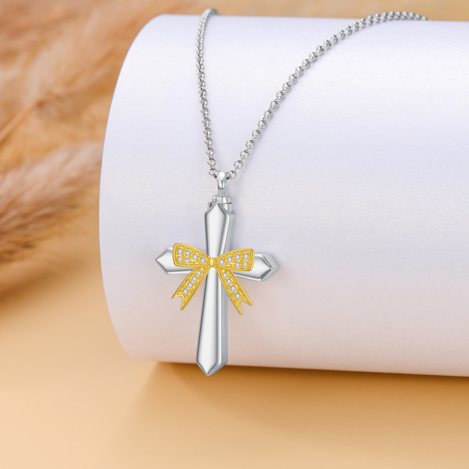 925 Sterling Silver Cross Urn Necklace for Ashes, Memorial Gift